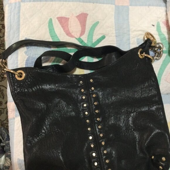 Michael Kors Uptown Astor Black Leather Studded Shoulder Bag - Picture 2 of 7